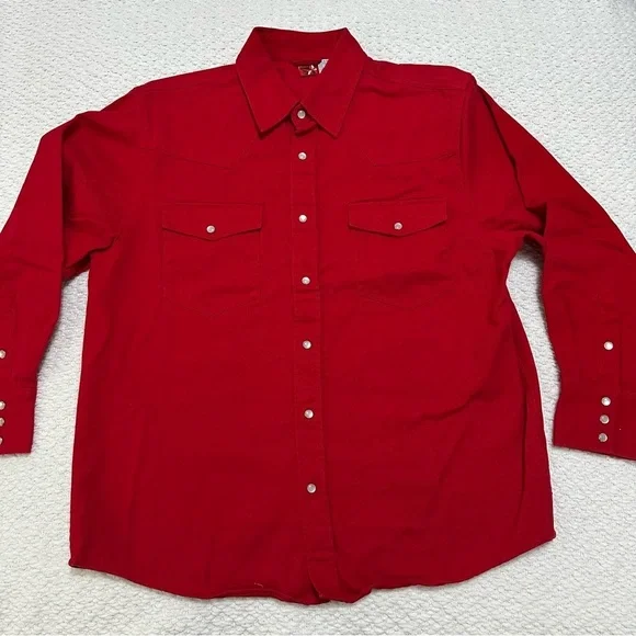 Vintage Marlboro Red Star Red Cotton Pearl Button Long Sleeve Shirt Size Medium - Picture 2 of 5